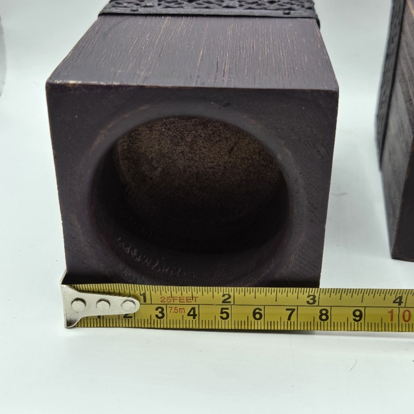 Pair Of Wooden Sugar Mold Wood Candle Holder Primitive Dark Purple 5" H - Picture 13 of 16